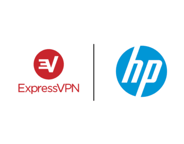 ExpressVPN-Logo neben HP-Logo auf weißem Hintergrund