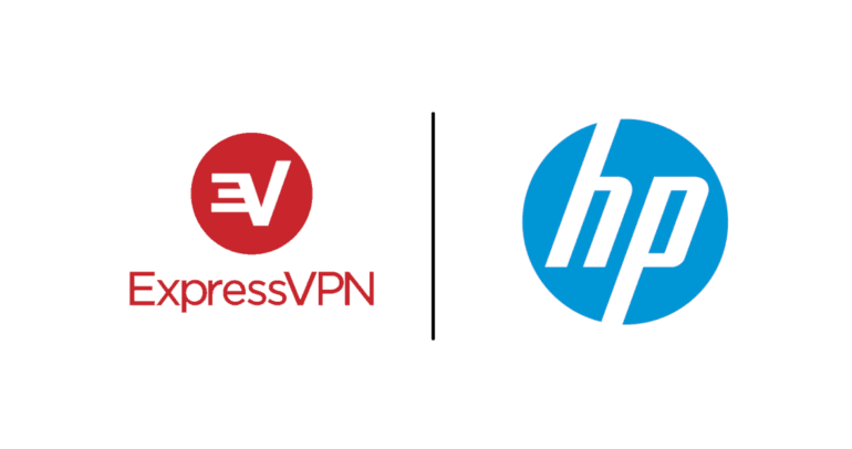 ExpressVPN-Logo neben HP-Logo auf weißem Hintergrund