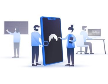 Illustration von Personen, die sich mit den mobilen Apps von NordVPN befassen