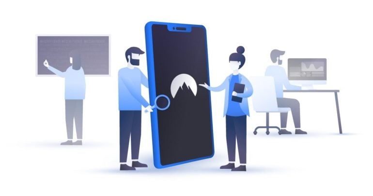 Illustration von Personen, die sich mit den mobilen Apps von NordVPN befassen