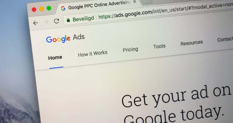 Google Ads-Startseite im Chrome-Webbrowser