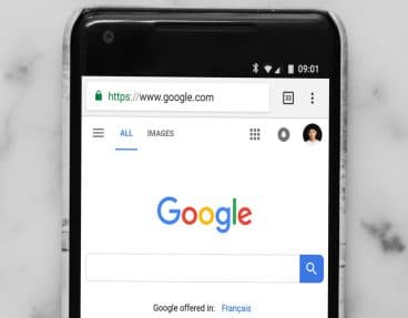 Google-Suchmaschine auf Mobilgerät geöffnet