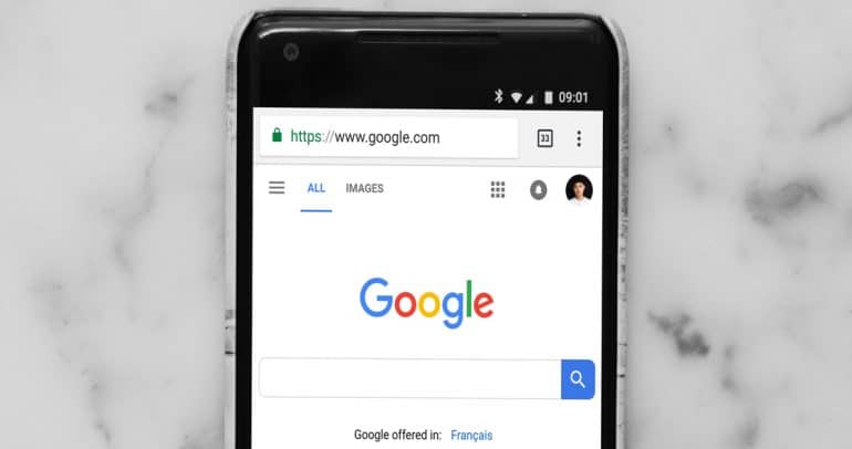 Google-Suchmaschine auf Mobilgerät geöffnet